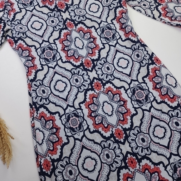 Liz Claiborne Blue White Coral Geodesic Print Dress Sz S - Picture 9 of 14